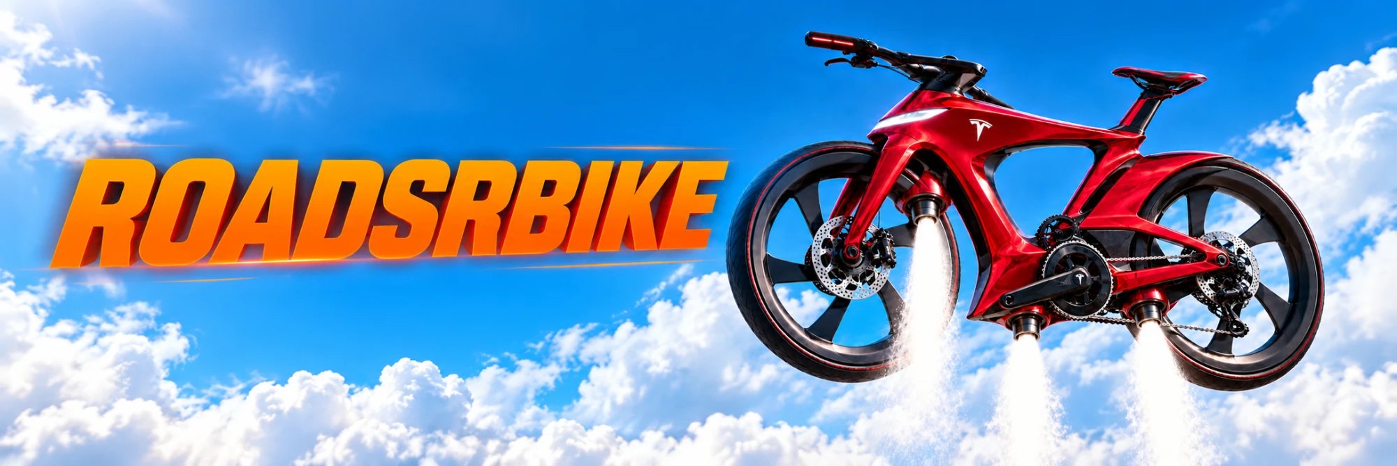 ROADSRBIKE banner: the red flying bike with thrusters in a bright sky
